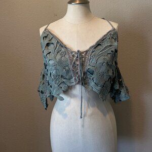 Green Lace Off Shoulder Fairy Corset Crop‎ Top Size Large